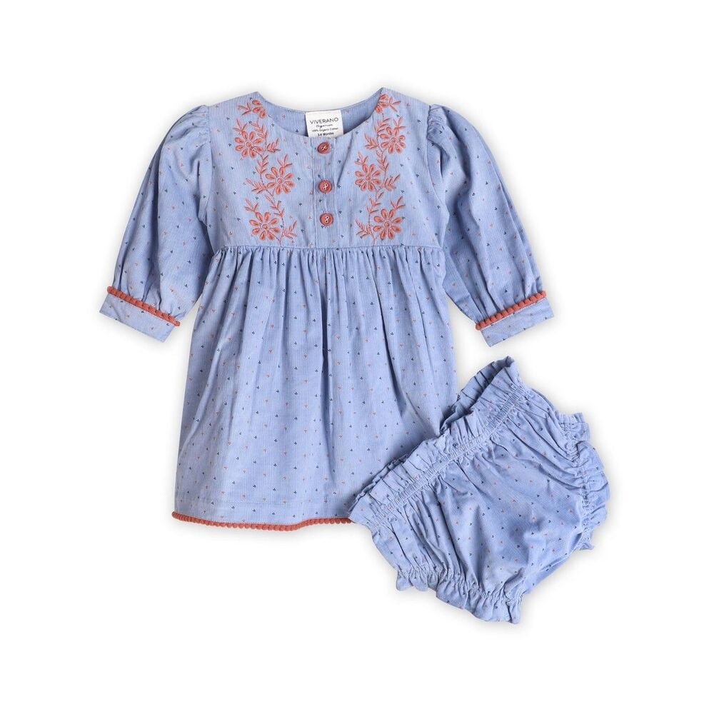 Viverano Organics embroidered corduroy tie baby dress 12-18 Months